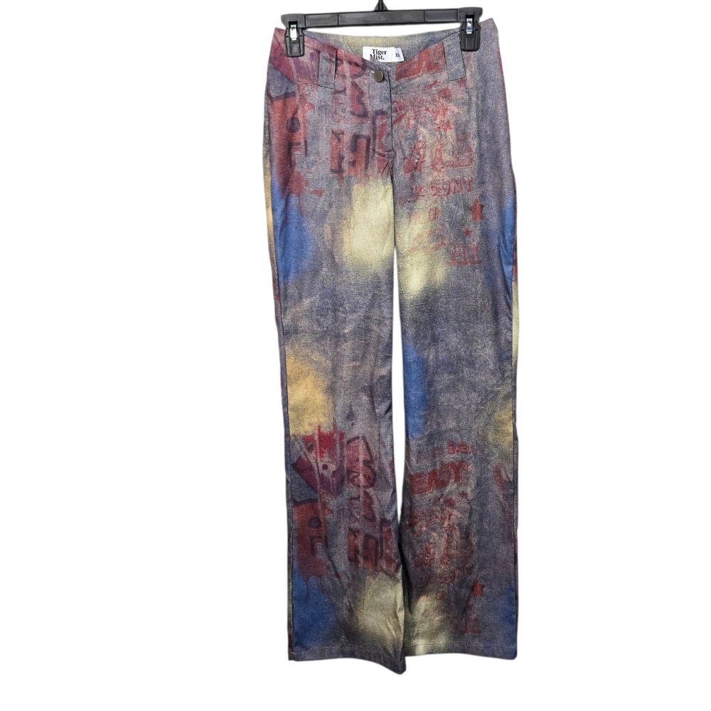 Tiger Mist Graphic Print Flare Pants Abstract Womens XS Blue Red Streetwear